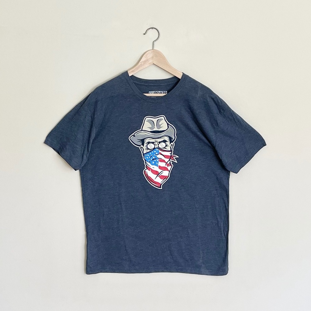 RSVLTS Teddy Roosevelt Rough Rider American Flag Graphic Navy T Shirt Adult XL